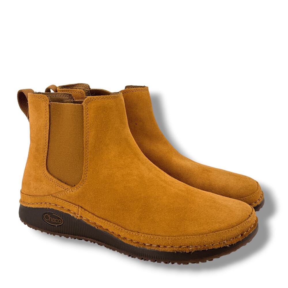 Chaco Paonia Suede Chelsea Boots Womens Size 7 Carmel Brown Pull On Comfort
